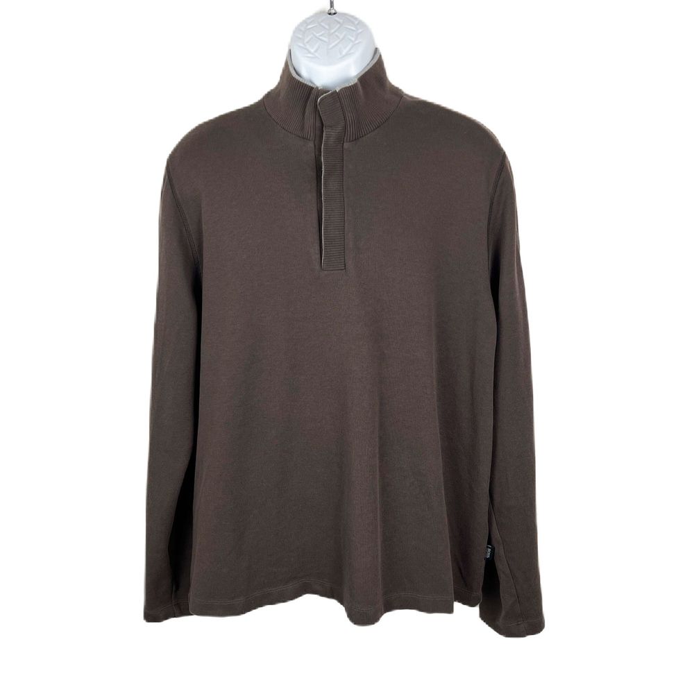 BOSS Hugo Boss Sweater Men Extra Large Brown Henley Snap Button Up Pullover Knit